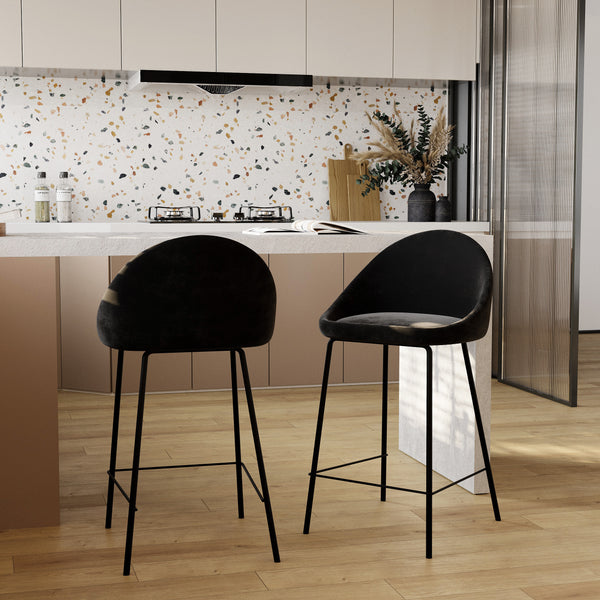 Chaise de bar mi-hauteur Misty en velours noir 65 cm (lot de 2)
