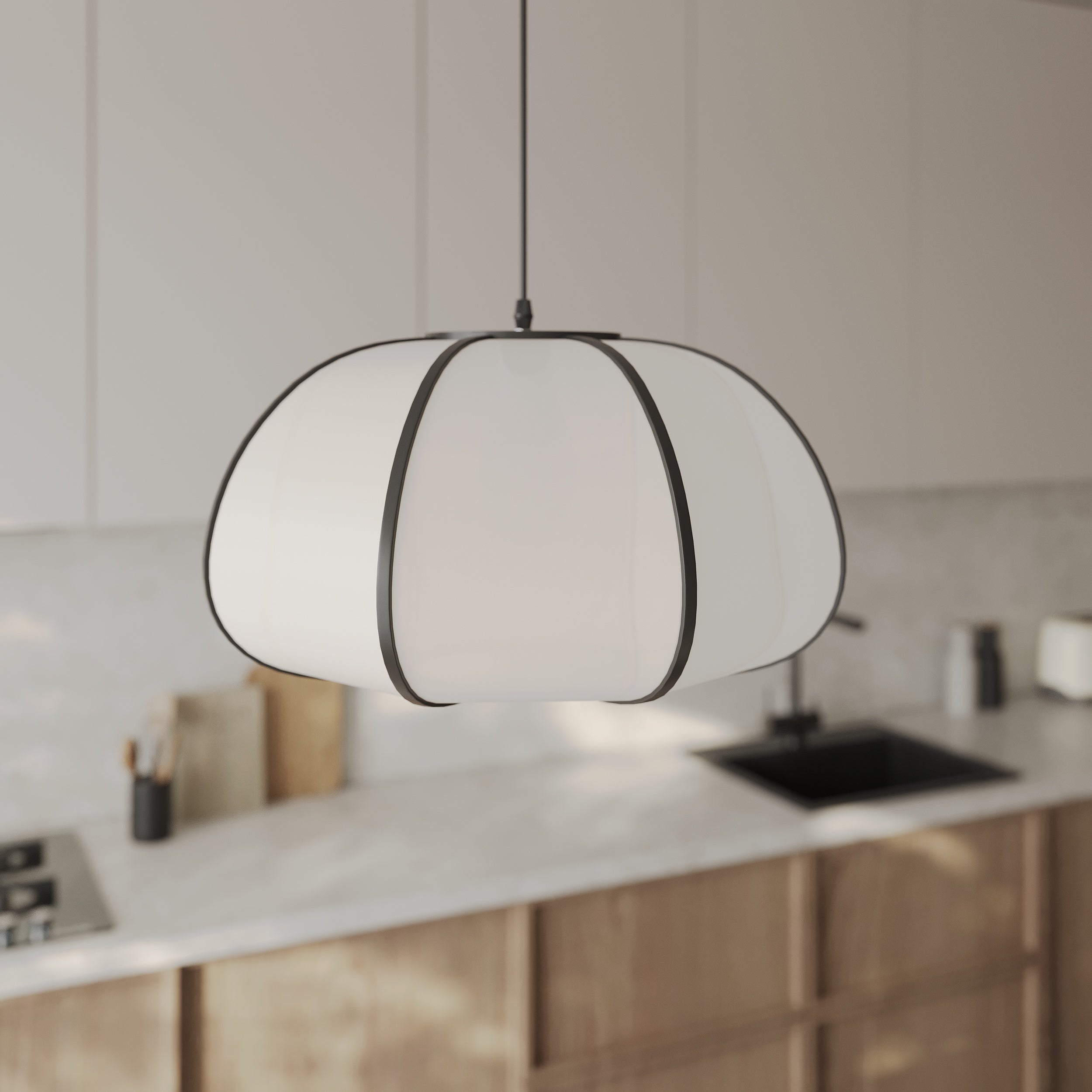 Schwarze Bambus-Hängelampe Hana 38 cm – Maison Pavane