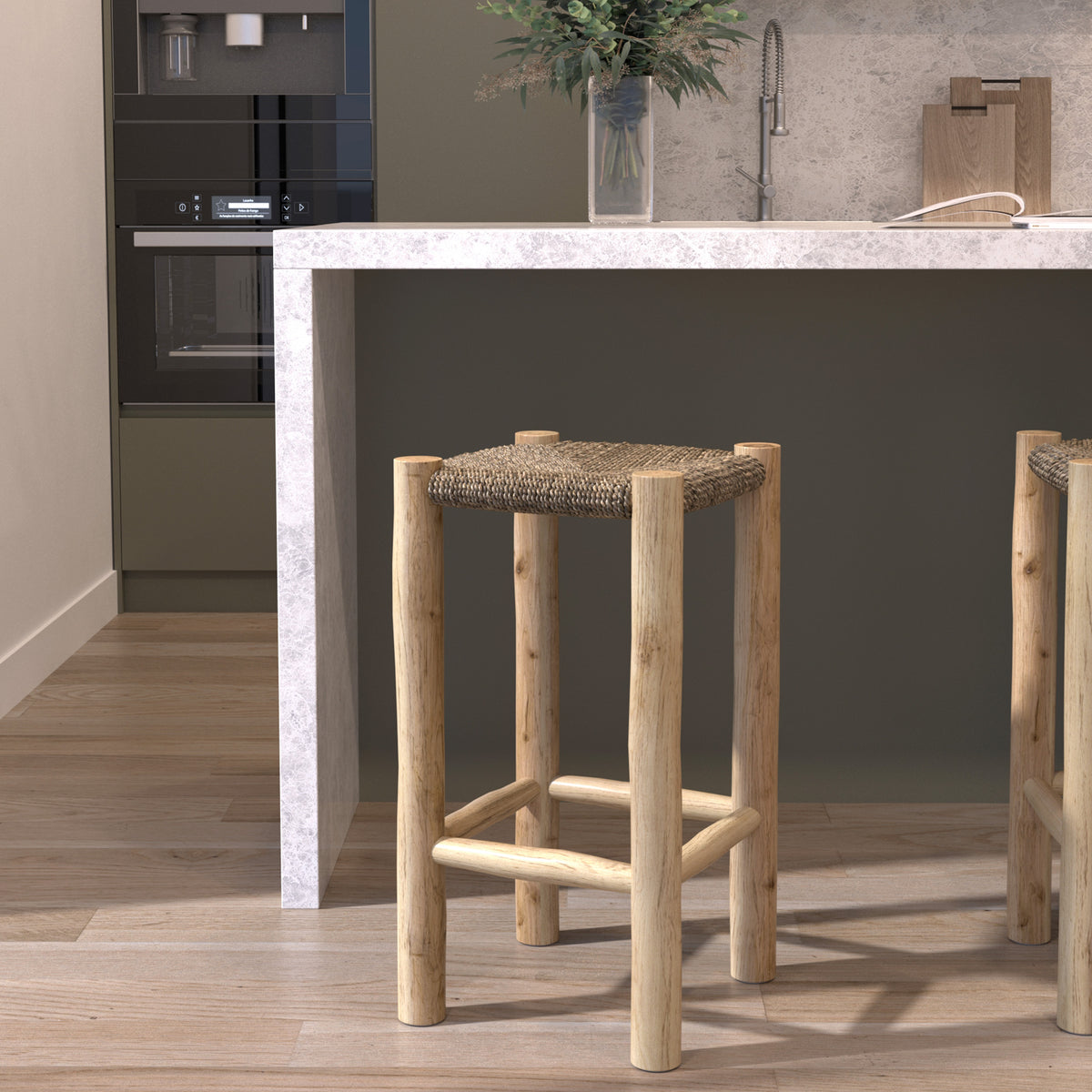 sgabello da bar quadrato in legno di teak 65 cm jovan
