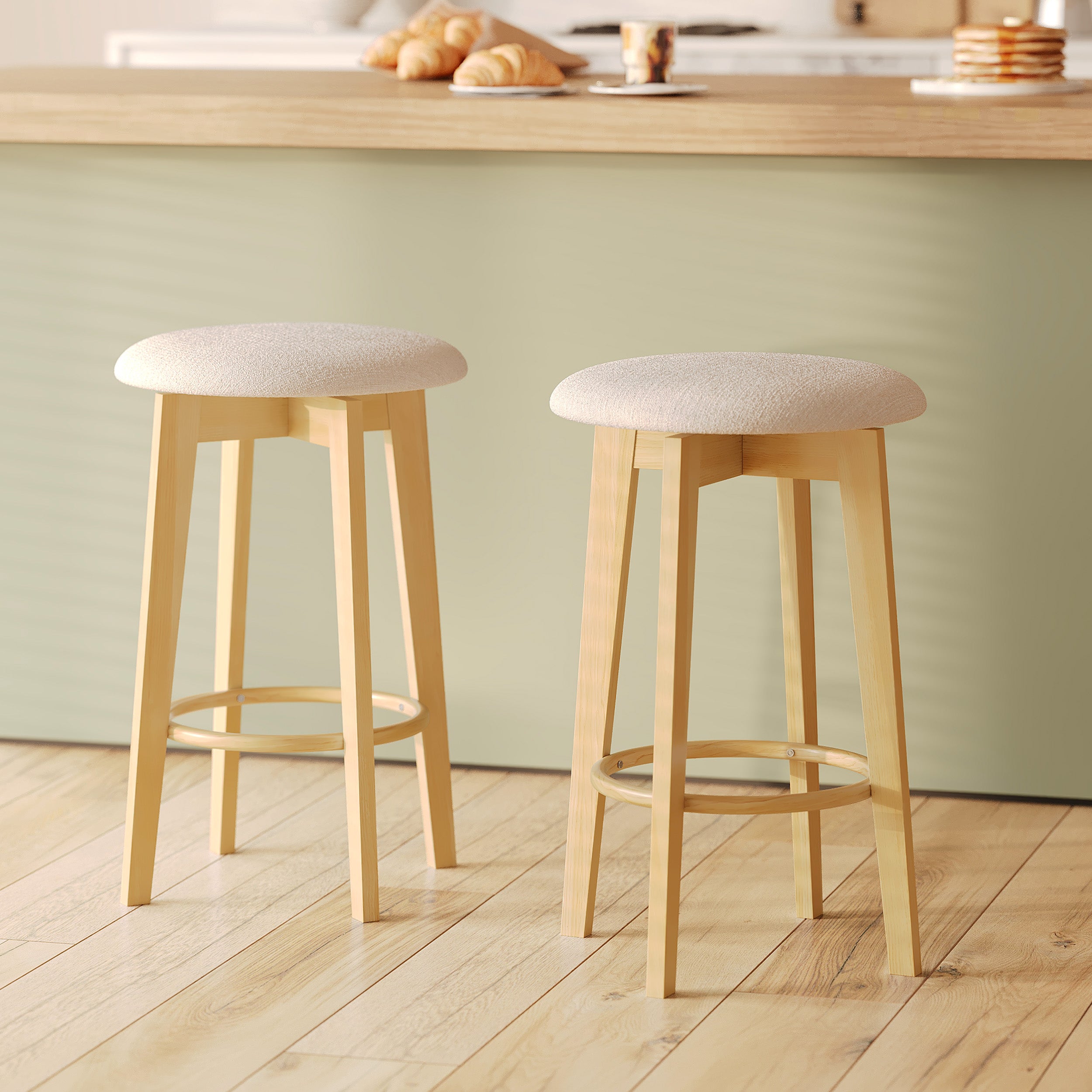 Barhocker Vahina beige und helles Holz 66 cm (Set von 2) – Maison Pavane