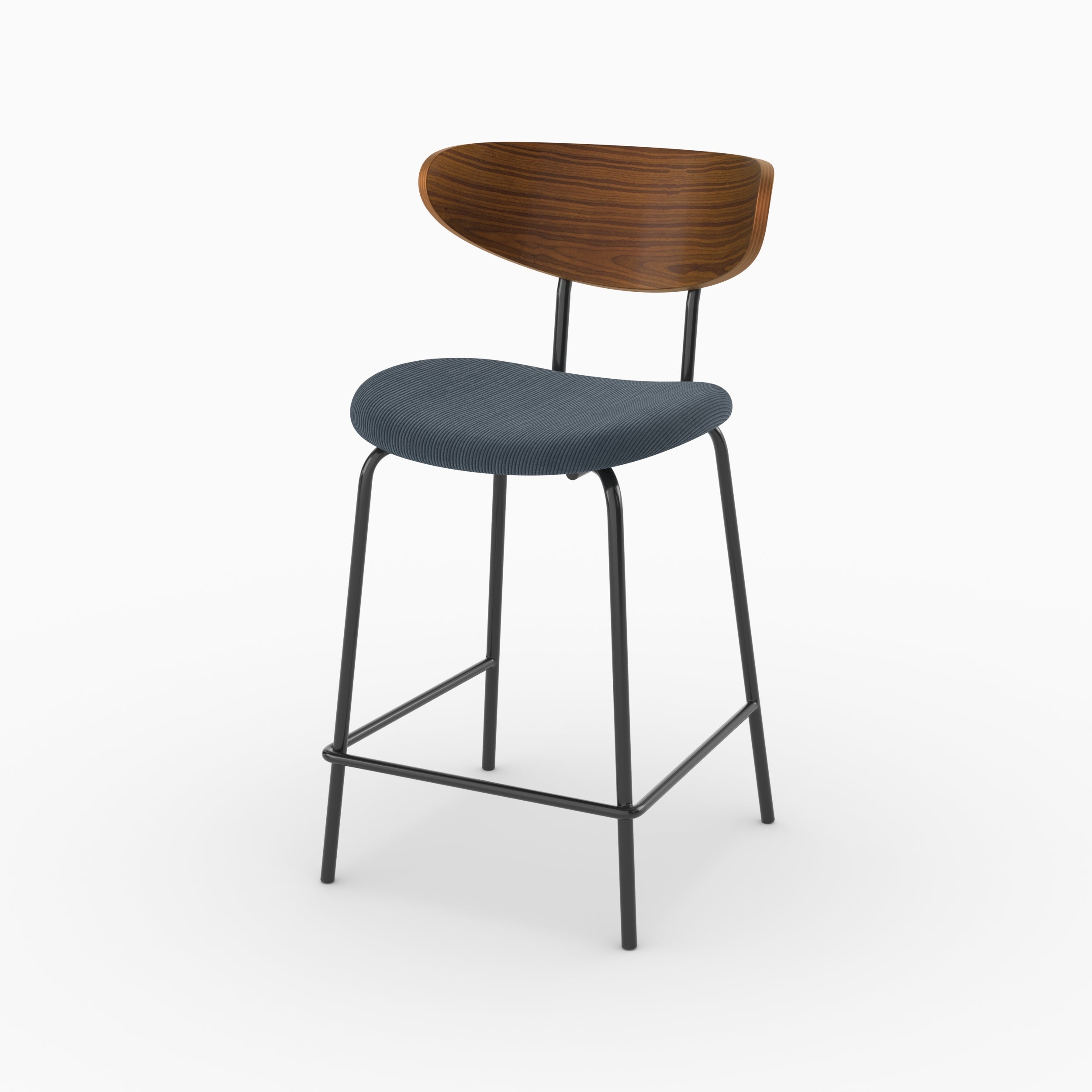 Chaise pour îlot central Jade en velours côtelé bleu marine, vue de trois quarts - Maison Pavane