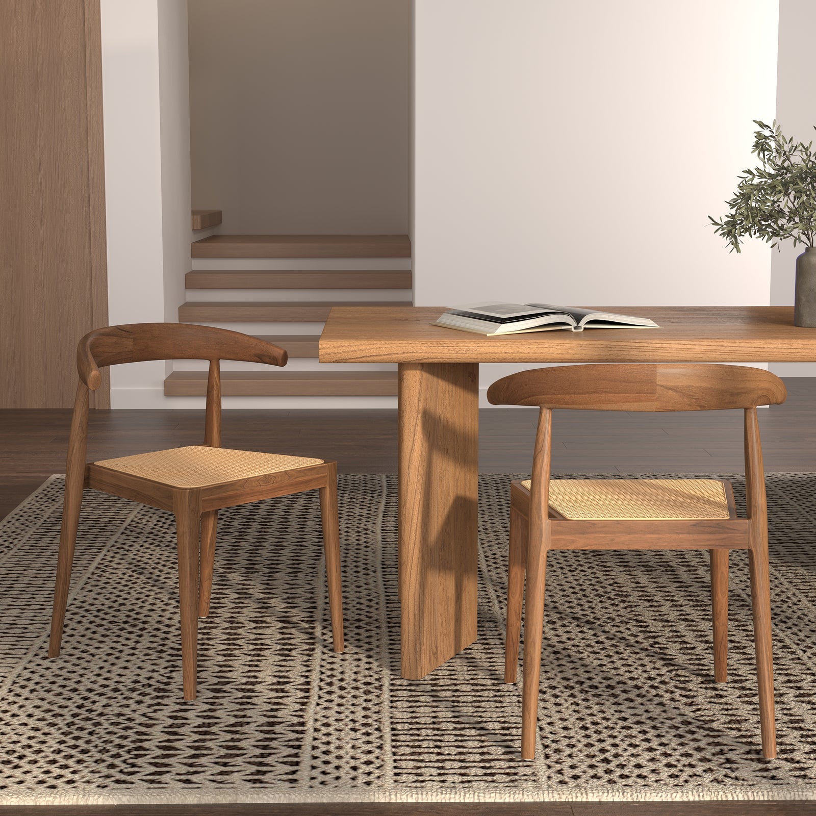2 chaises alia bois et cannage rotin
