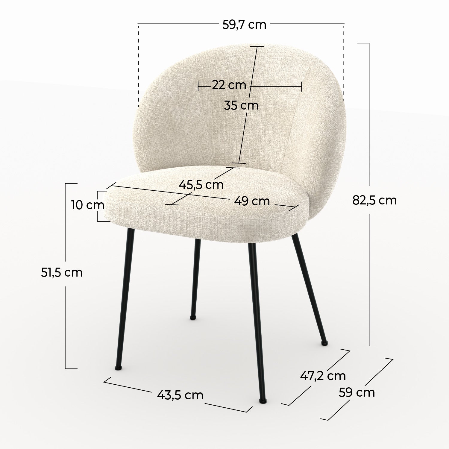 2 chaises Bloomy velours chenille écru