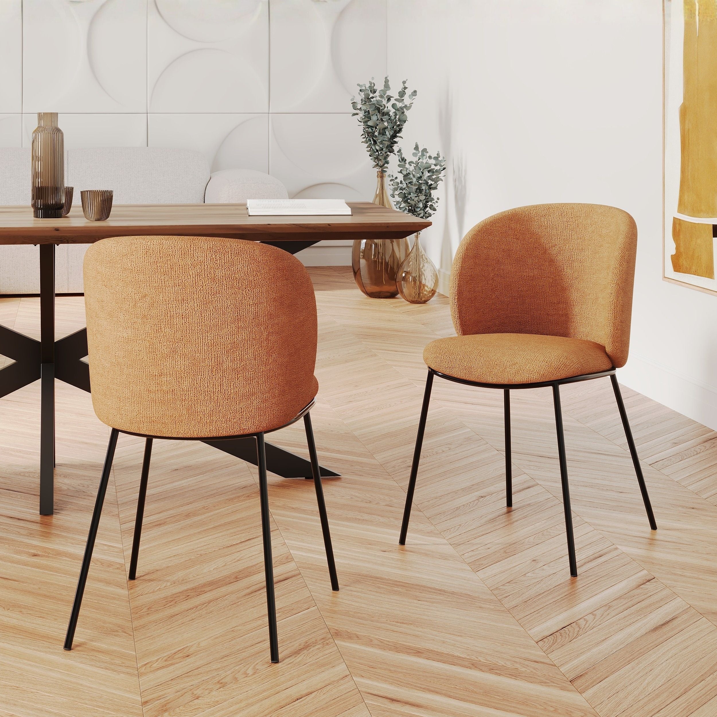 2 chaises bulle tissu jaune moutarde
