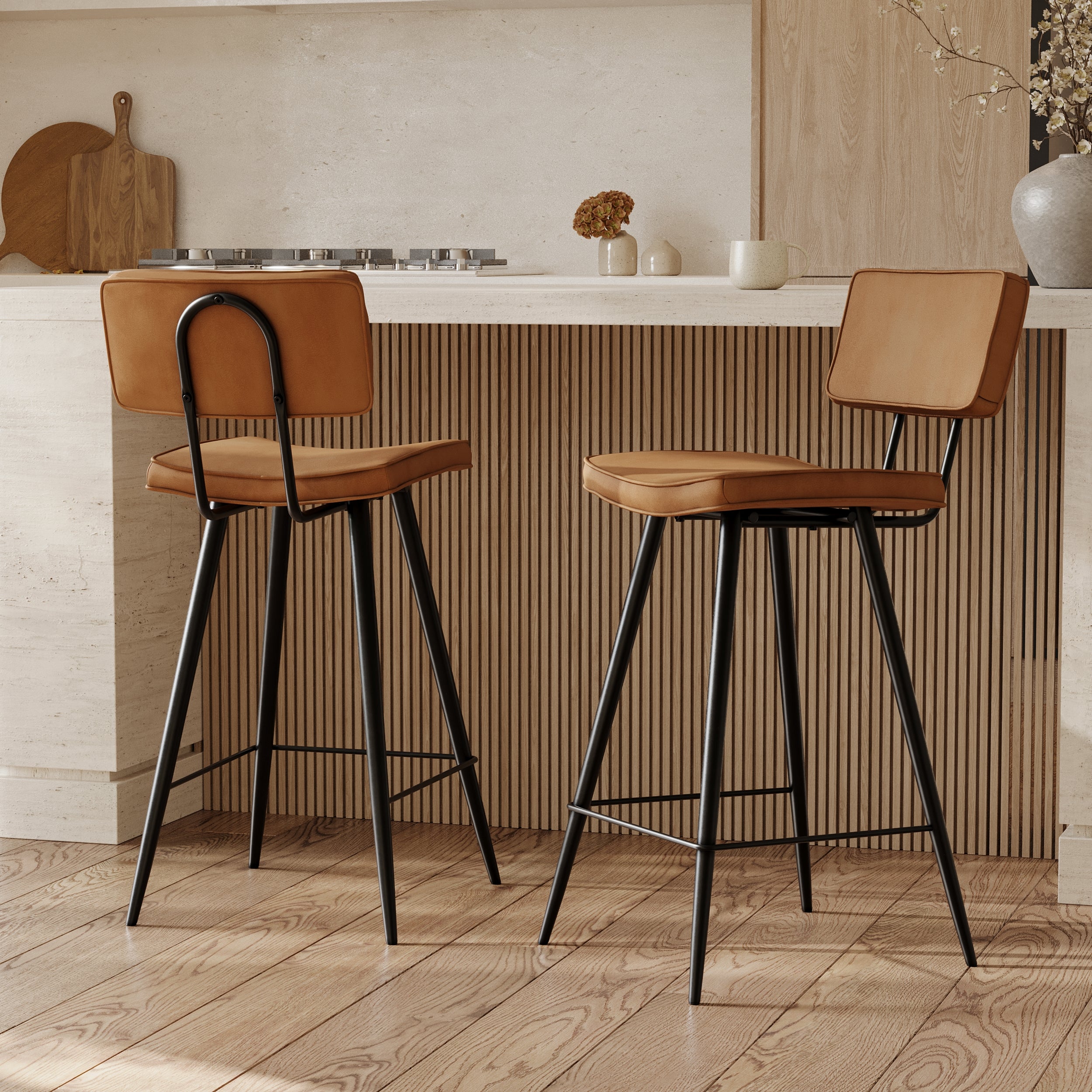 2 chaises de bar 65 cm simili cuir texas marron