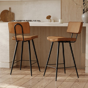 2 chaises de bar 65 cm simili cuir texas marron