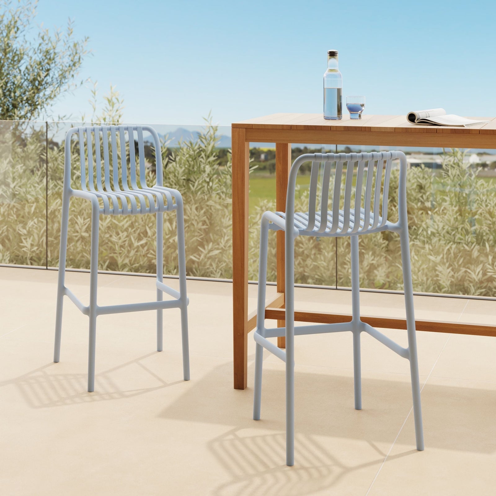 2 chaises de bar de jardin bleu pastel Duli