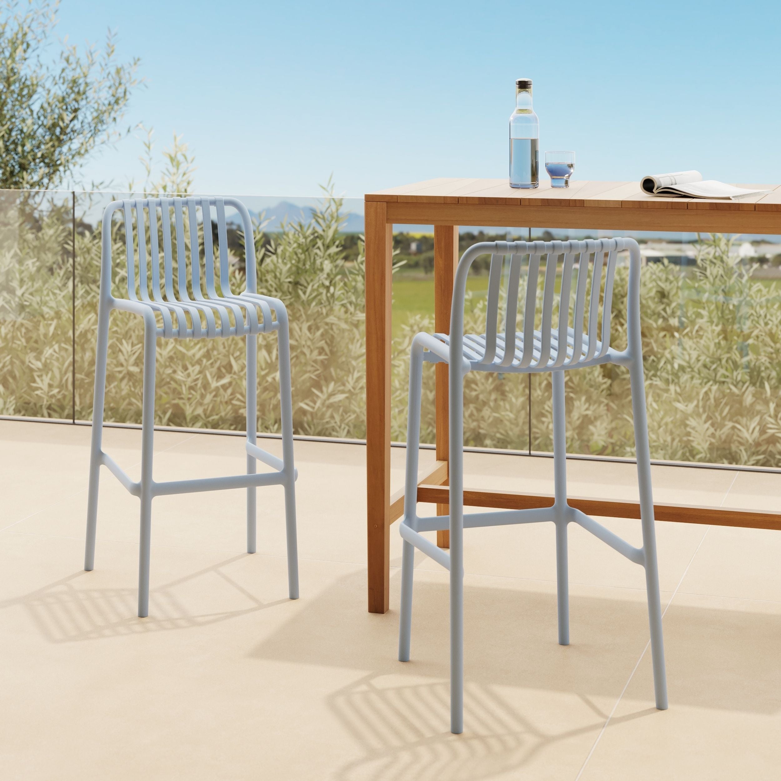 2 chaises de bar de jardin bleu pastel Duli