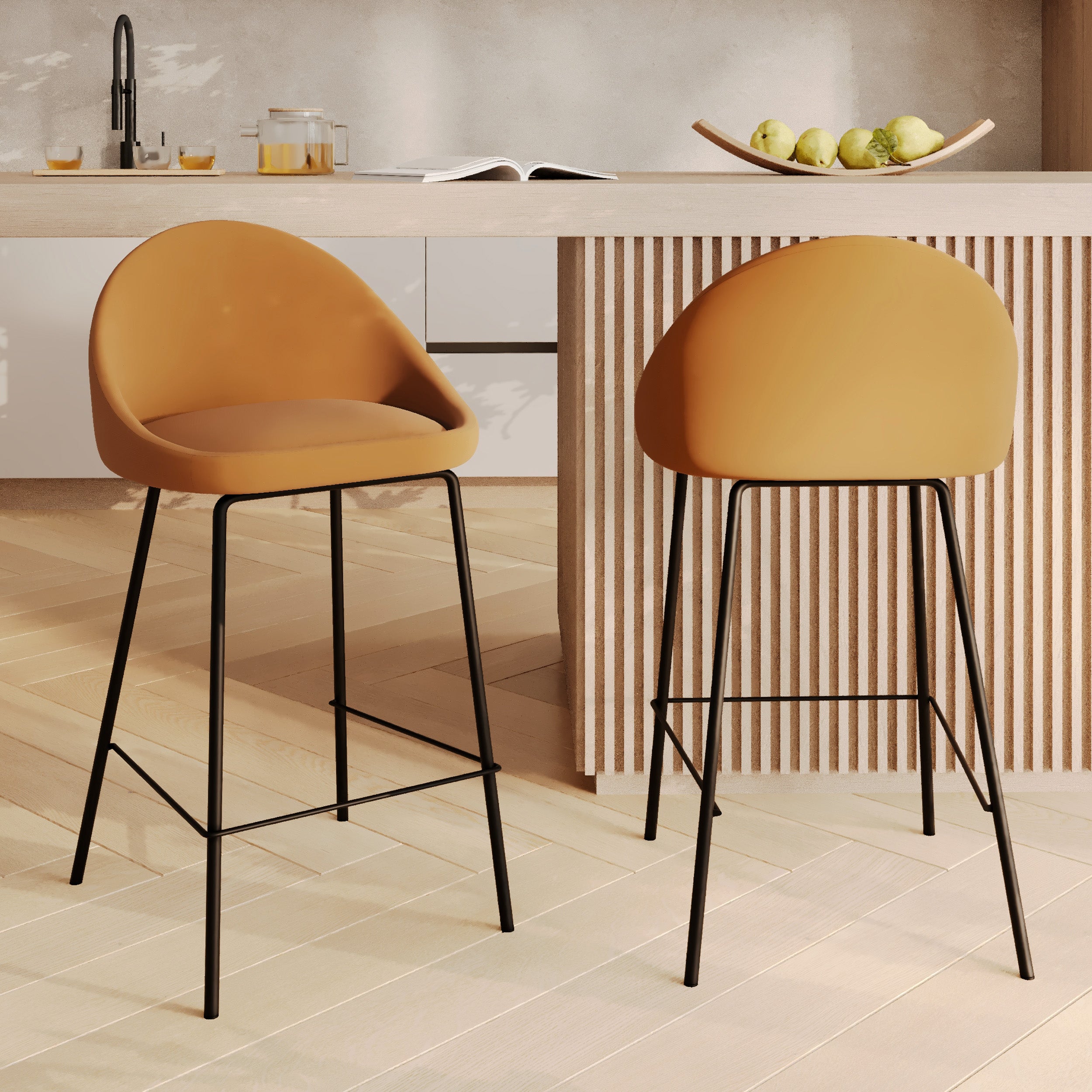 2 chaises de bar synthétique canelle
