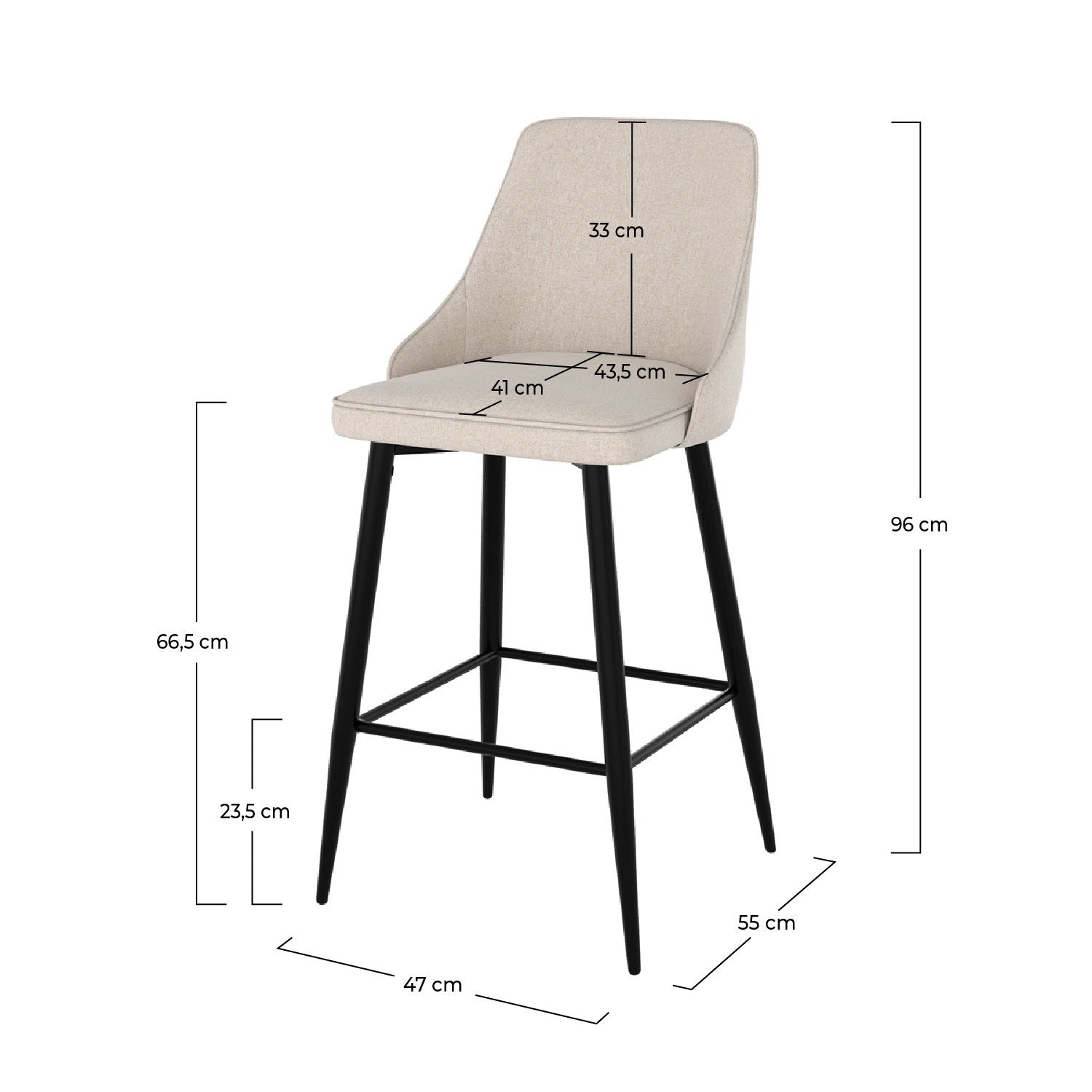 2 chaises de bar tissu beige 66.5 cm