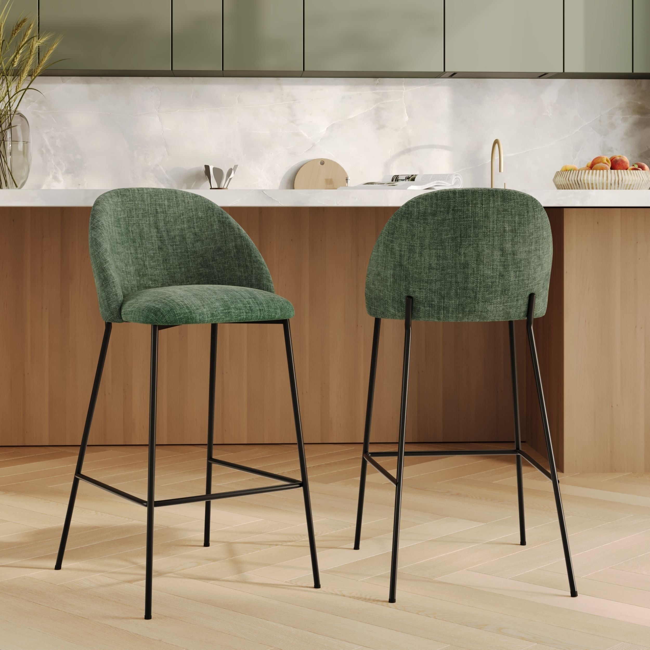 2 chaises de bar tissu vert sapin Karl