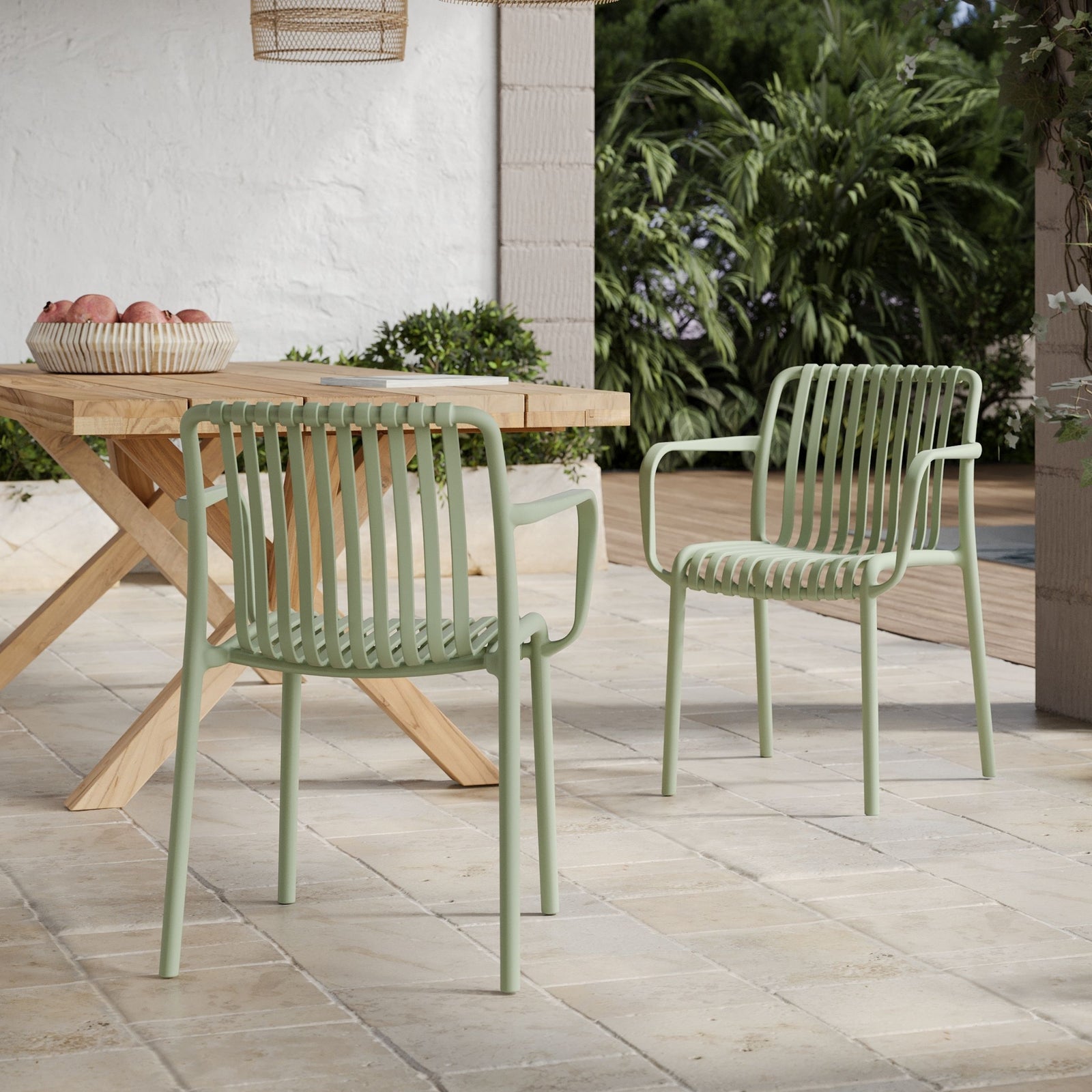 2 chaises de jardin empilables vert pastel Ivy