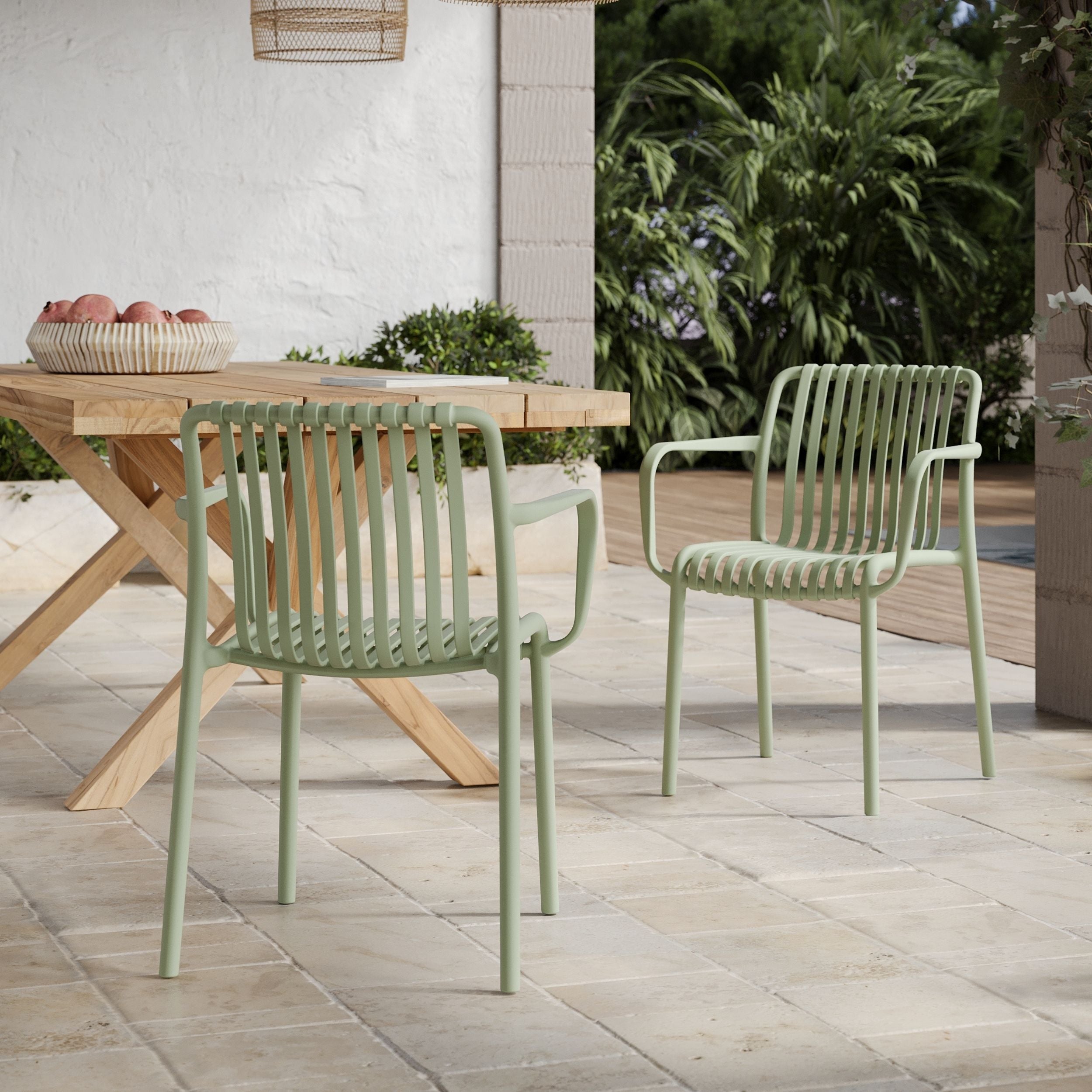 2 chaises de jardin empilables vert pastel Ivy