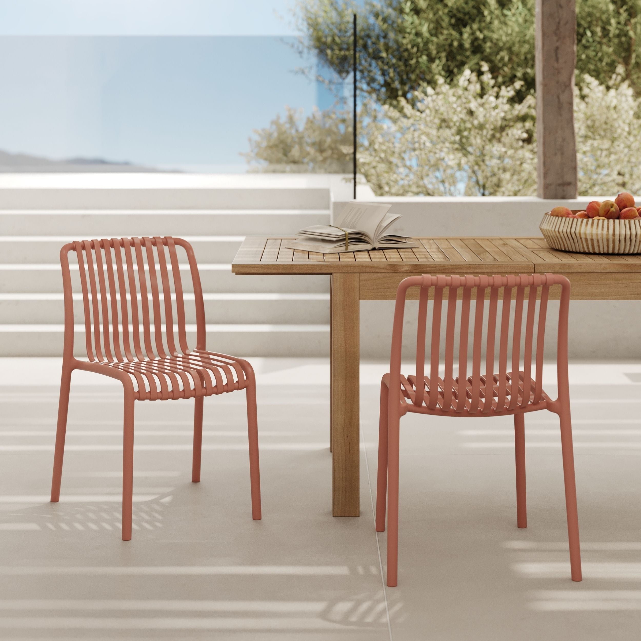 2 chaises de jardin en plastique orange terracotta