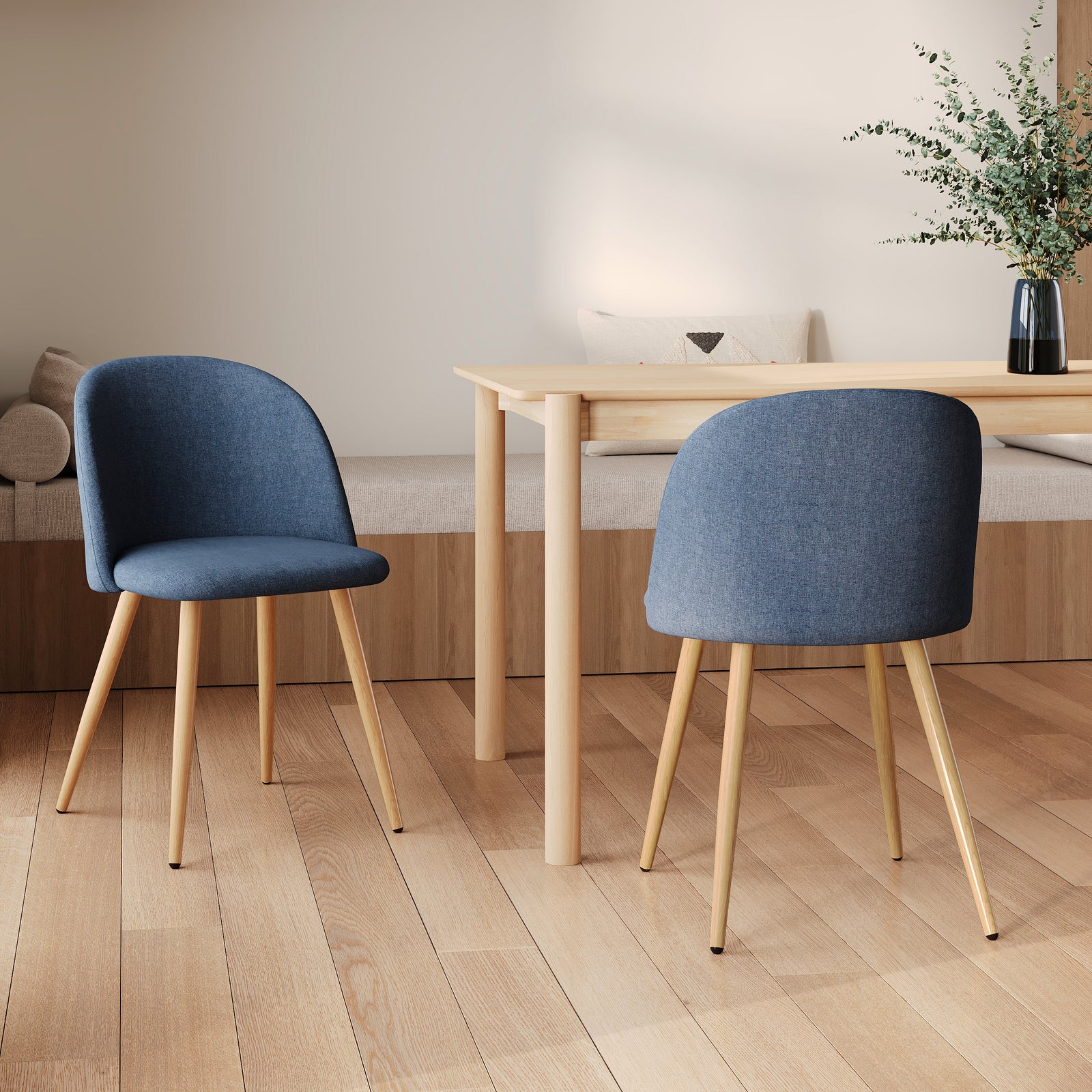 2 chaises en tissu bleu Cozy pieds effet bois