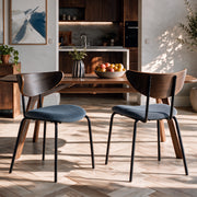 2 chaises en velours bleu marine et bois foncé – Maison Pavane