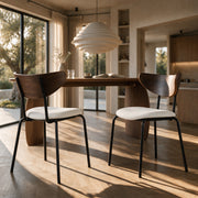 Lot de 2 chaises Jade en velours côtelé blanc crème et dossier en bois