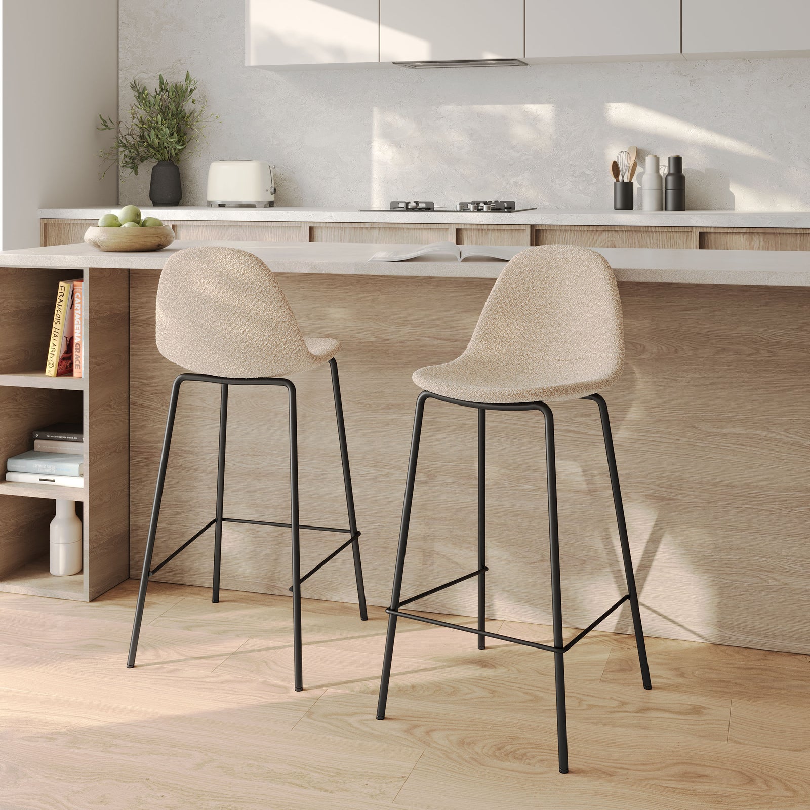 2 chaises Henrik tissu bouclé beige