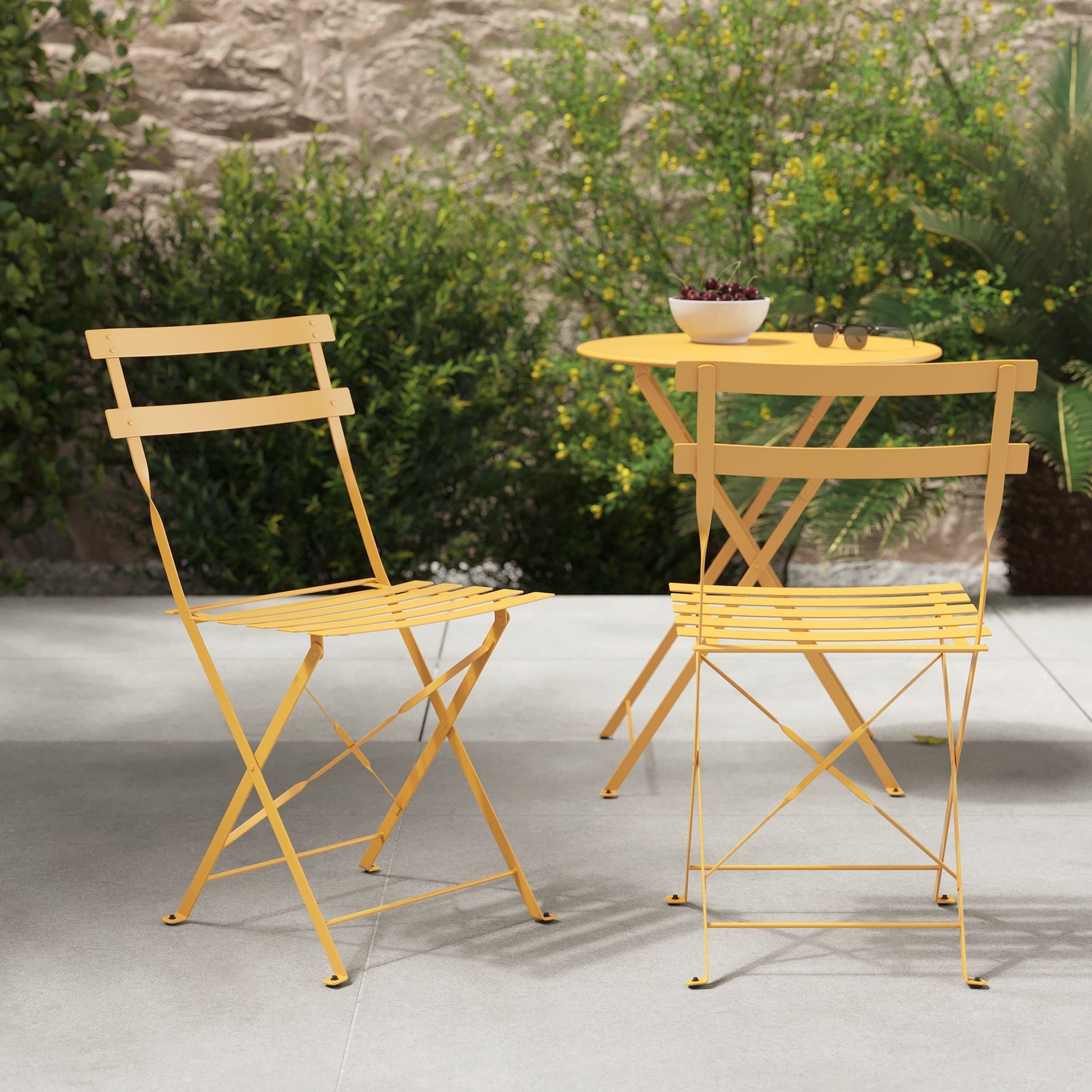 2 chaises jaune poussin métal pliante