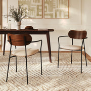 Lote de 2 sillas Marine de tela beige y chapa de madera oscura