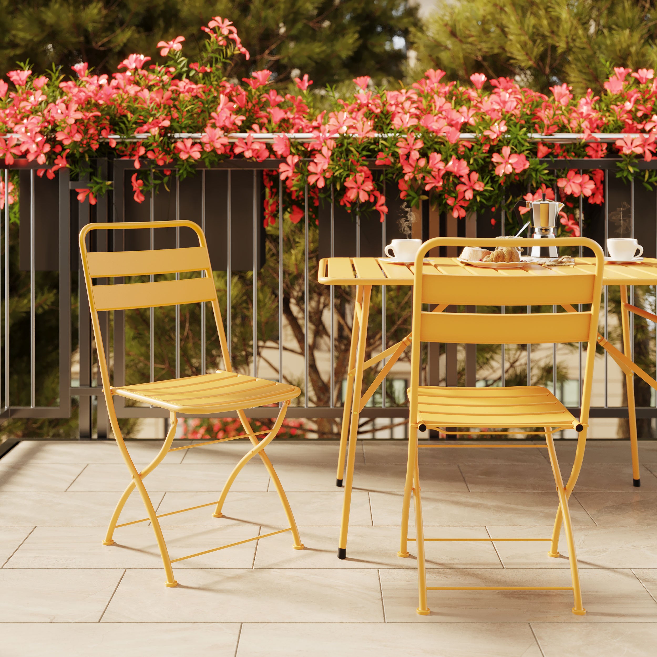 2 chaises métal jaune