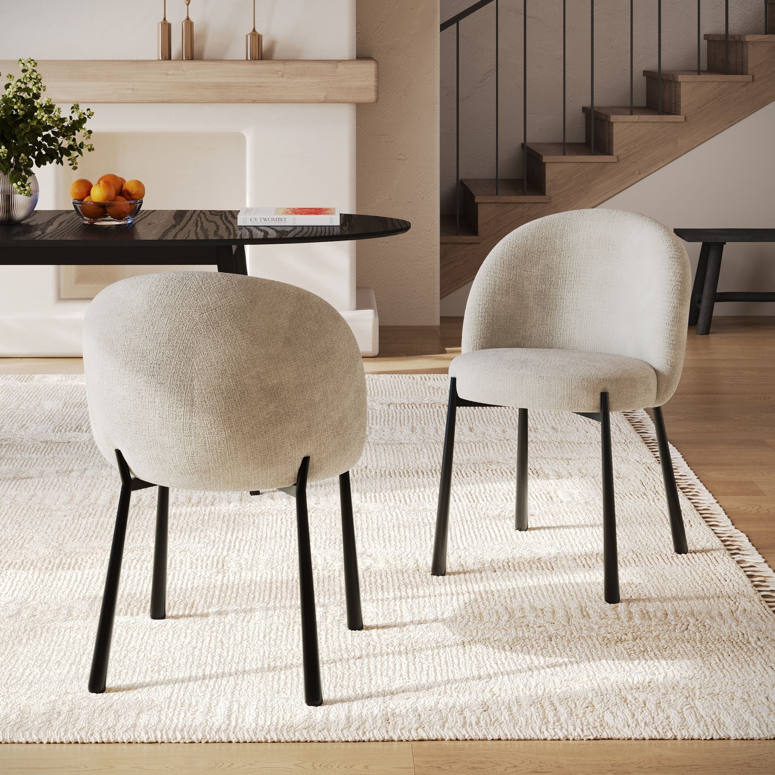 2 chaises Pulpy chenille écru et métal noir
