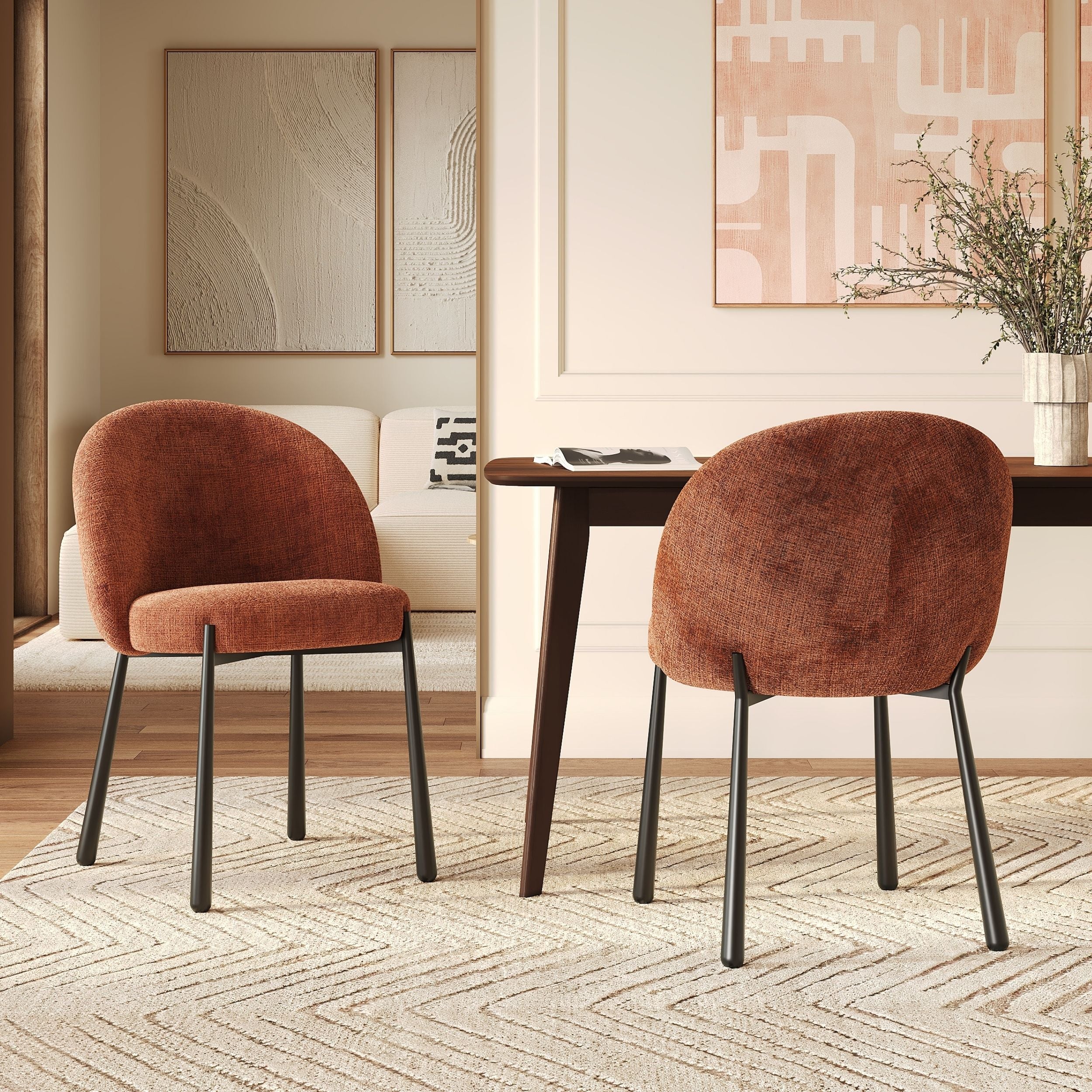 2 chaises terracotta pieds noirs