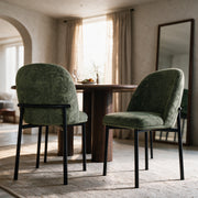 2 chaises tissu vert sapin pieds métal noir – Maison Pavane
