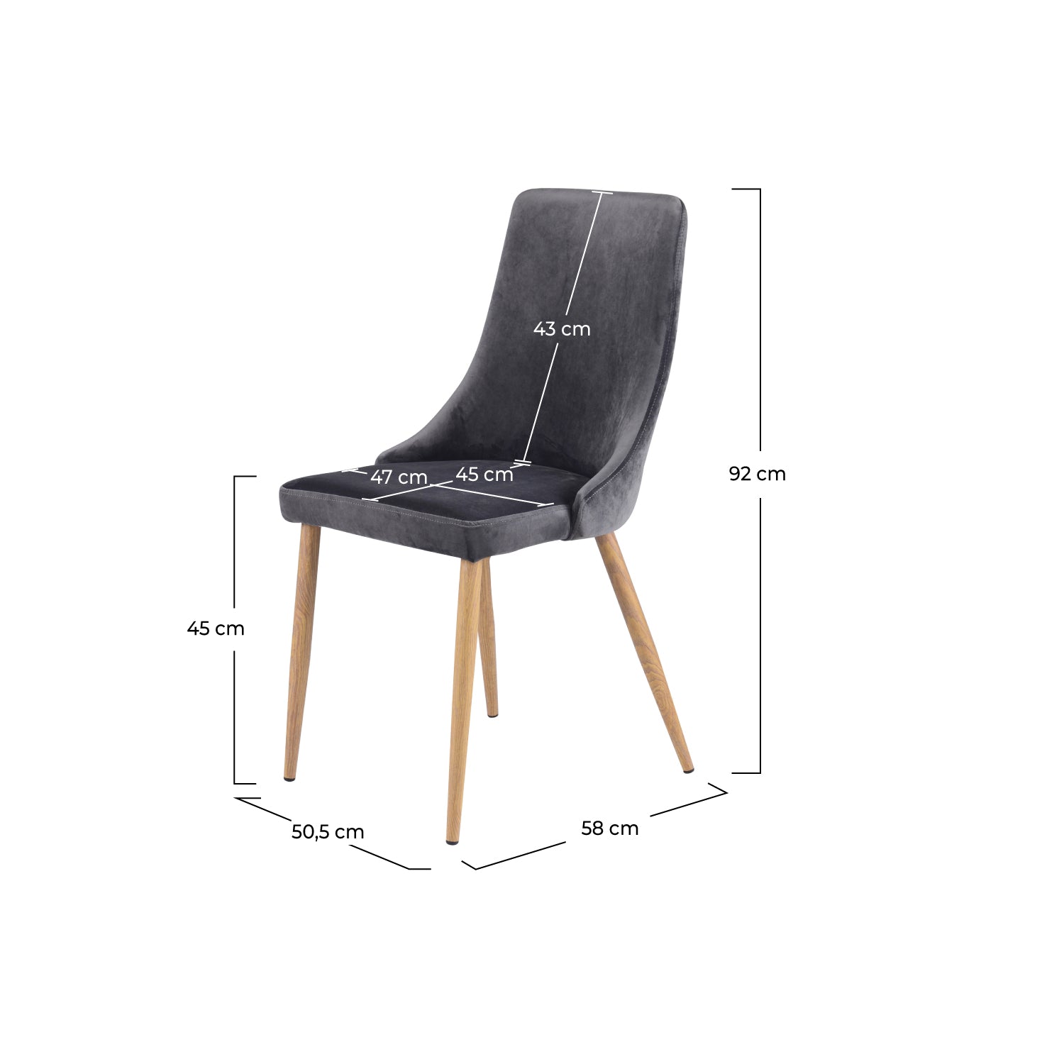 2 chaises velours gris foncé Vinni
