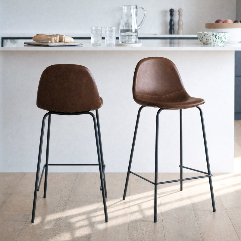 2 tabourets de bar cuir synthétique marron foncé pieds noirs – Maison Pavane