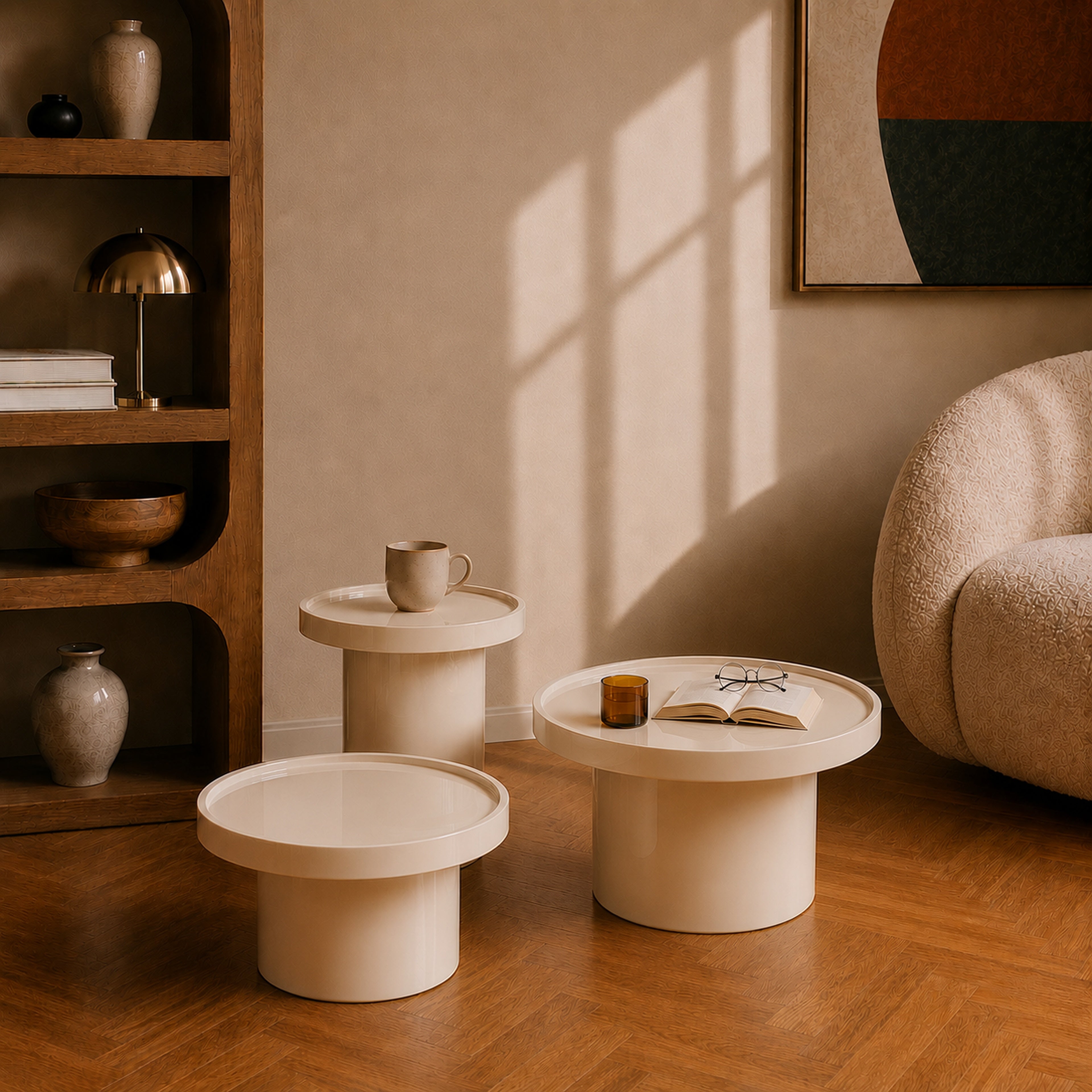 Tavolino Nora laccato bianco in MDF, D70 cm