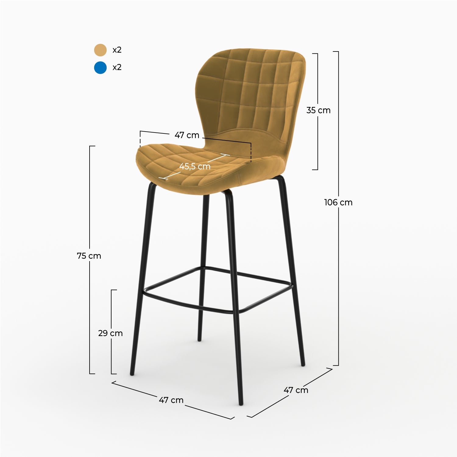 Sgabello da bar mazzia da 75 cm in velluto giallo curry arancione