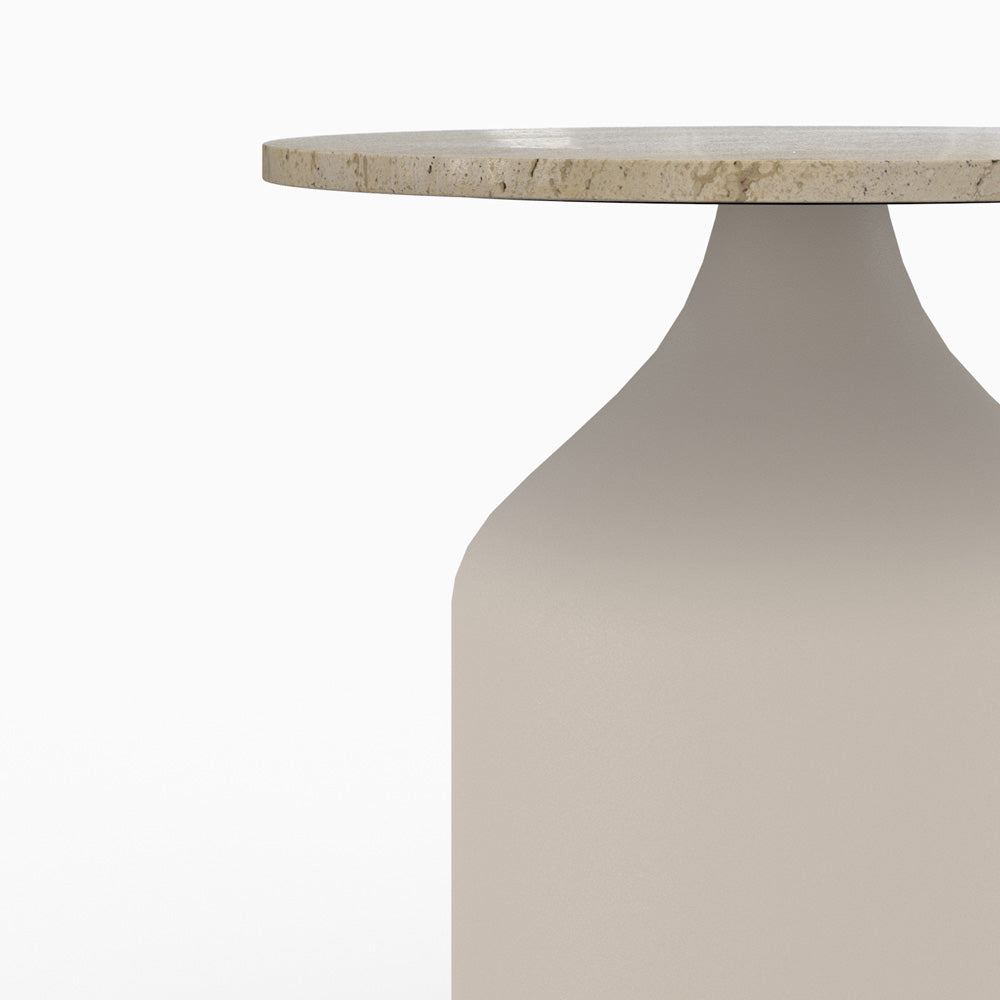 Table d appoint ronde en travertin et socle en métal beige Louison