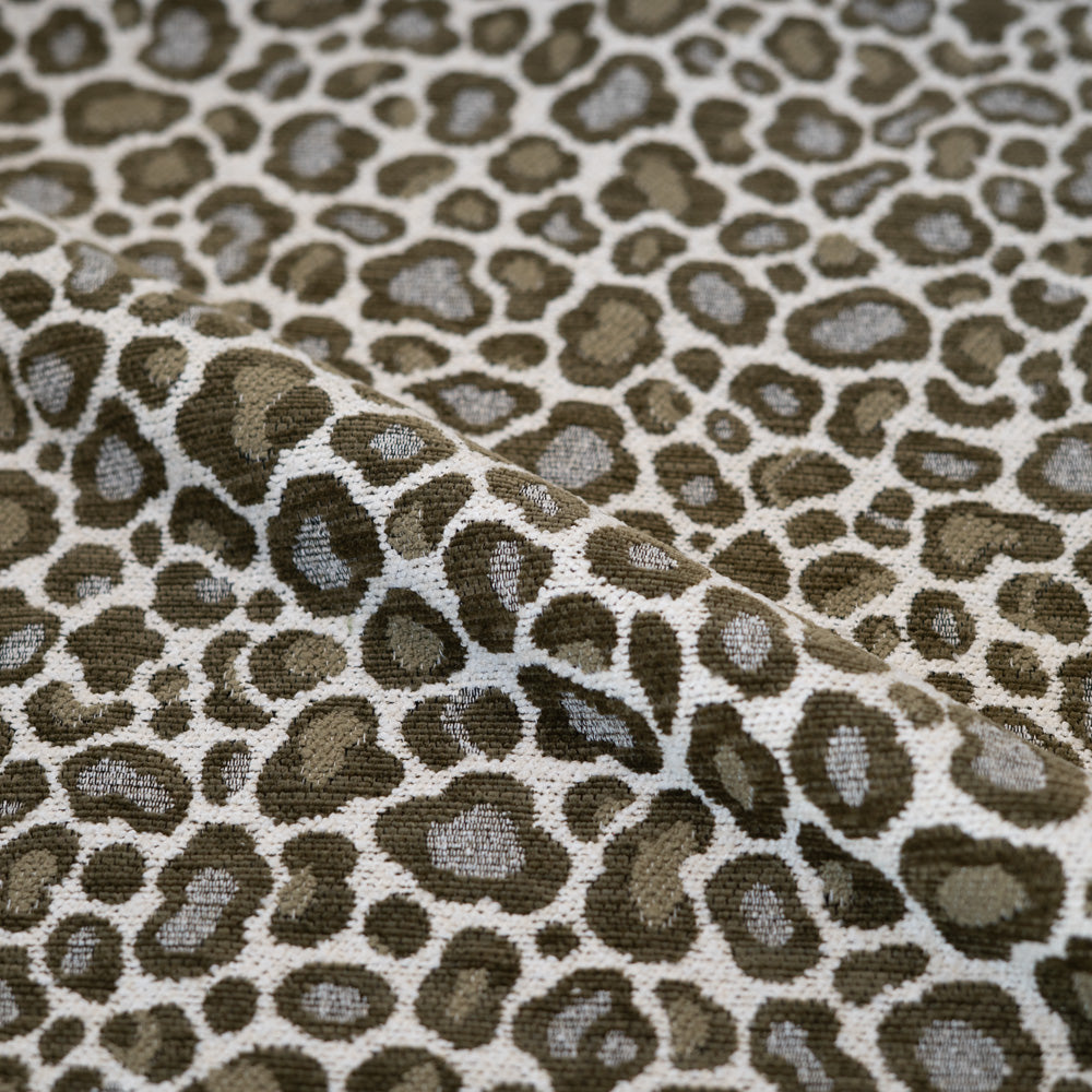 Set of 2 Esmée chairs in khaki green leopard fabric and walnut wood