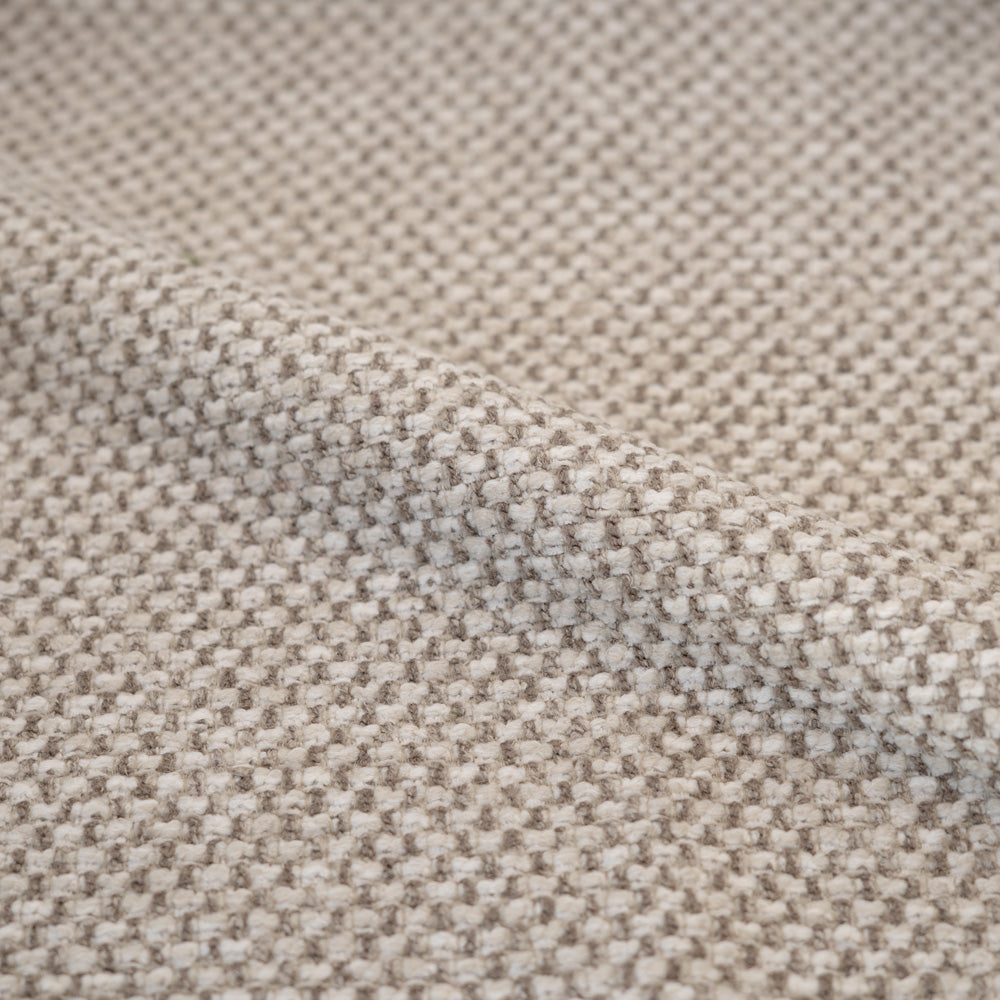 Runder Pouf Lily aus beigefarbenem Strukturstoff