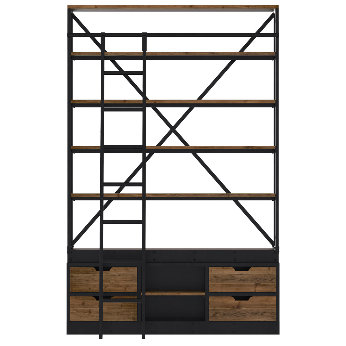 achat bibliotheque en bois et metal avec echelle