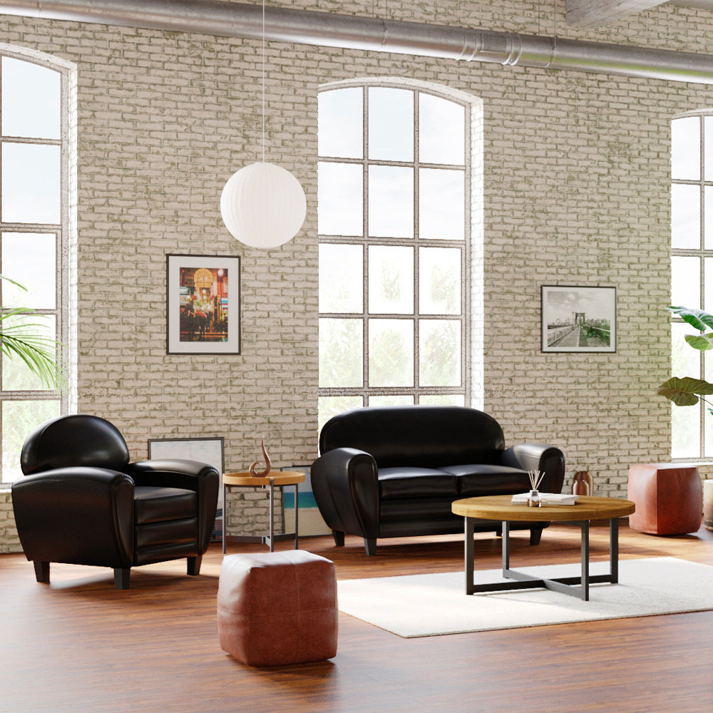 achat canape 2 places cuir noir vintage design