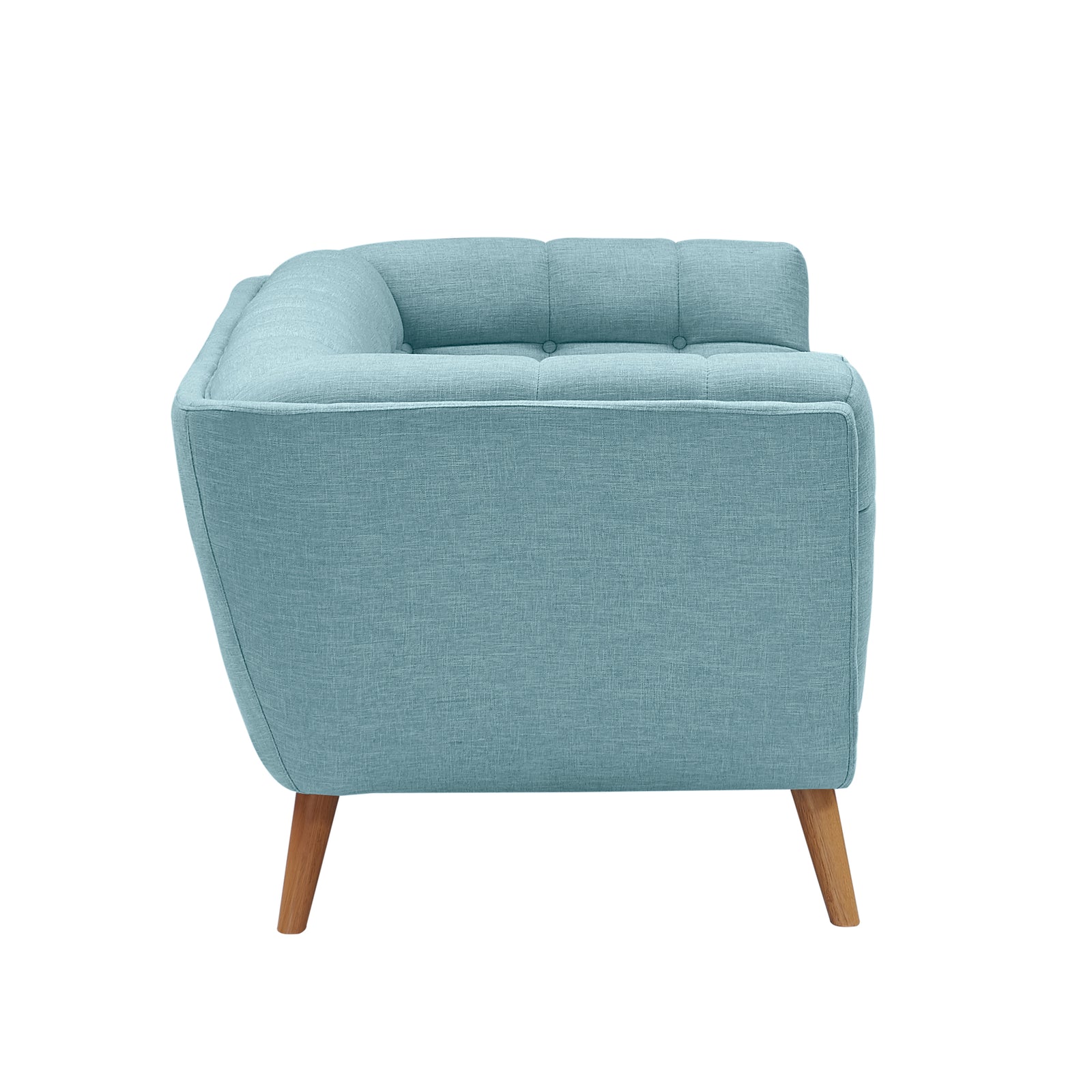 acquisto divano blu chiaro con gambe in legno