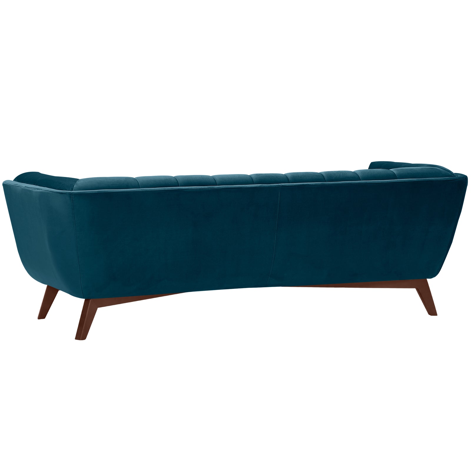 acquisto divano blu con piedi in legno scuro