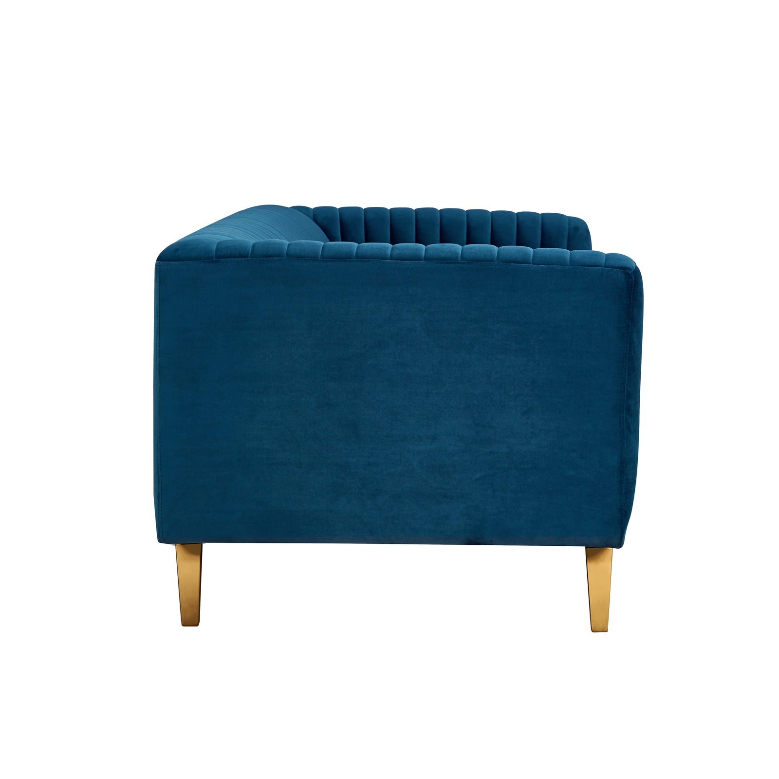 acquisto divano design blu con piedi dorati