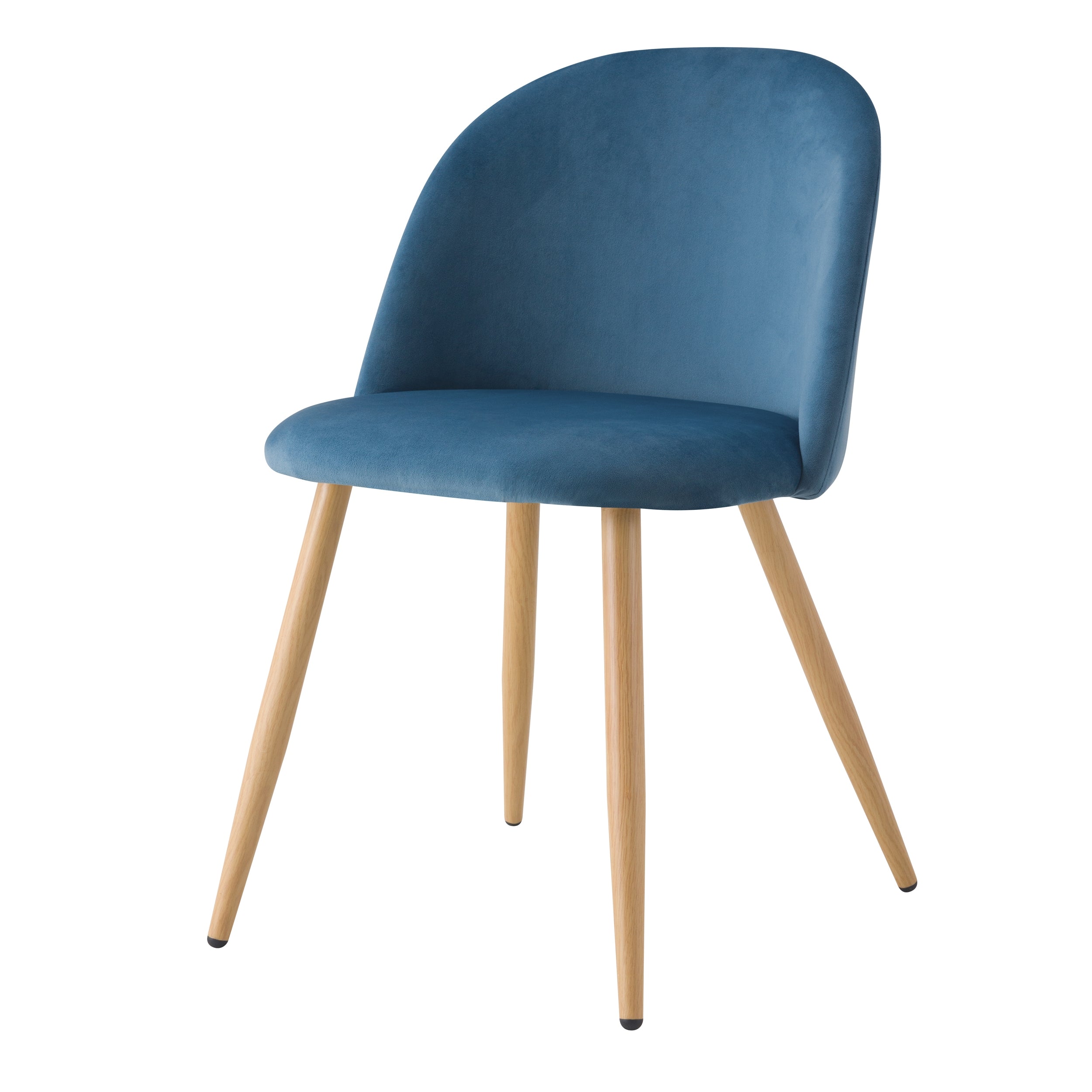 acquisto sedia con seduta in velluto blu e gambe in metallo effetto legno