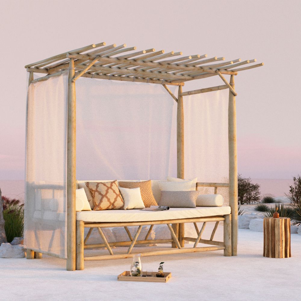 achat lit baldaquin exterieur bois de teck ecrue