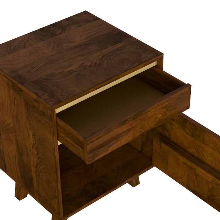 acquisto di un comodino in legno scuro con spazio di archiviazione