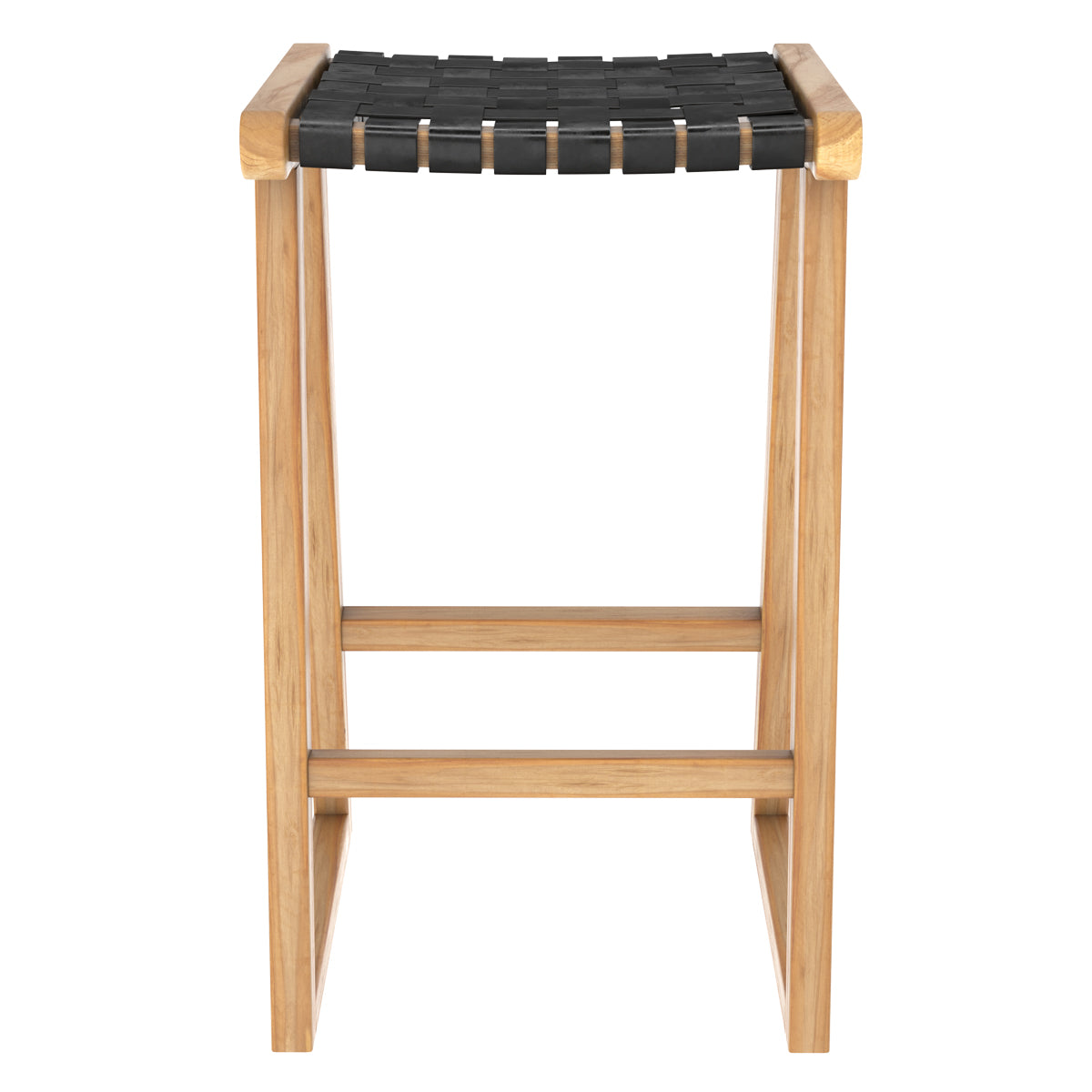 achat tabouret de bar en teck et cuir tresse noir yuma