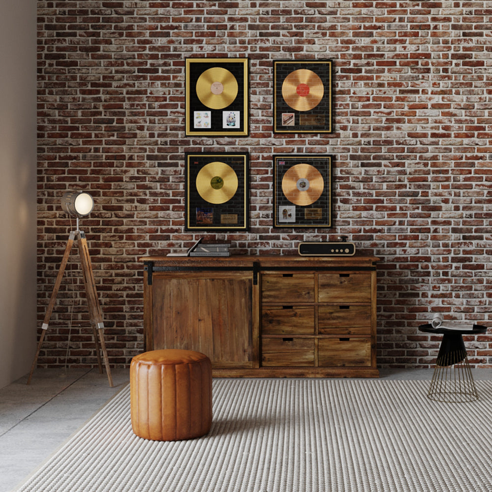 acheter buffet tiroirs porte coulissante en bois et metal