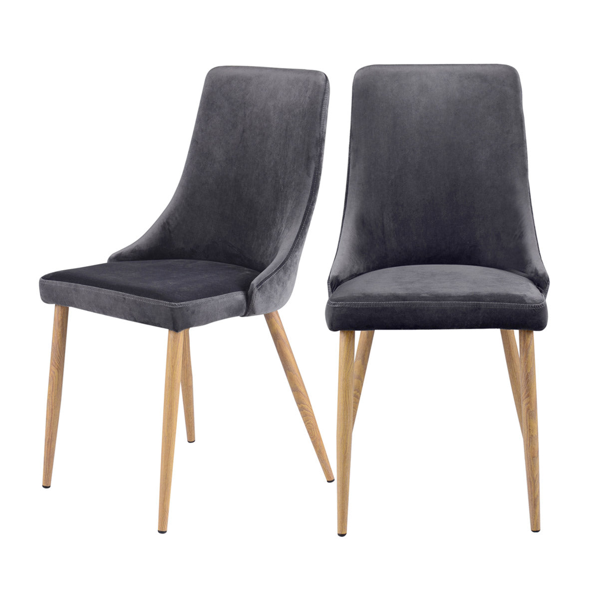 acheter chaise velours gris pieds bois clair vinni