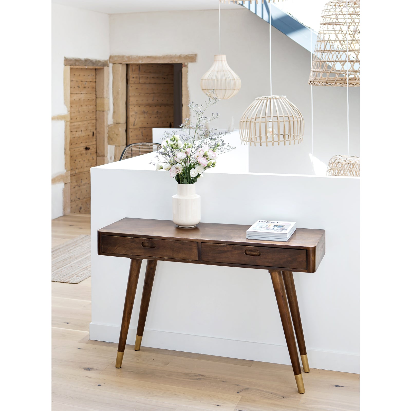 acheter console bois fonce 2 tiroirs