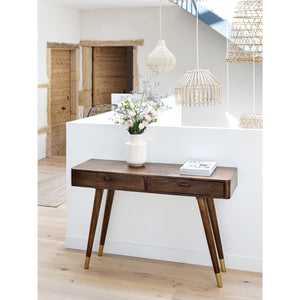acheter console bois fonce 2 tiroirs