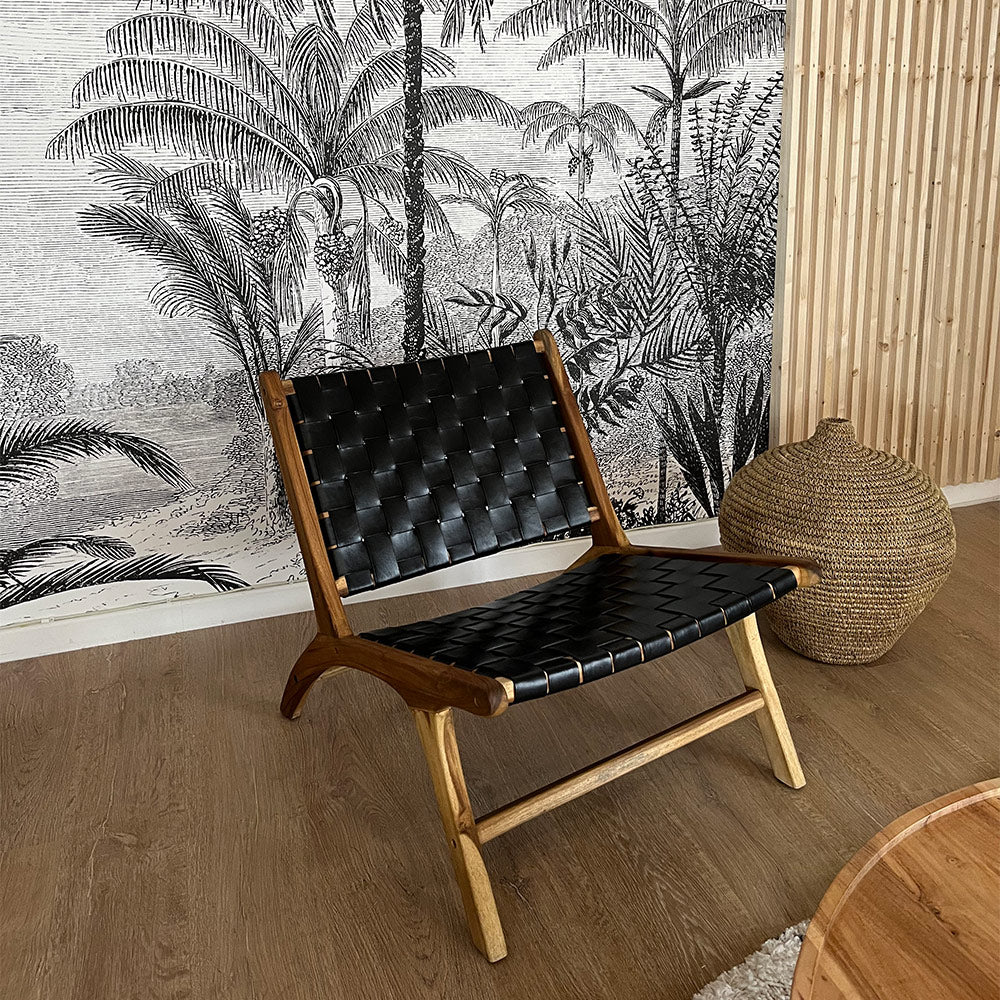 comprare sedia in pelle nera e teak