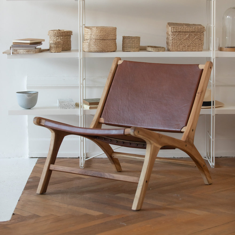 acheter fauteuil en teck et cuir lisse
